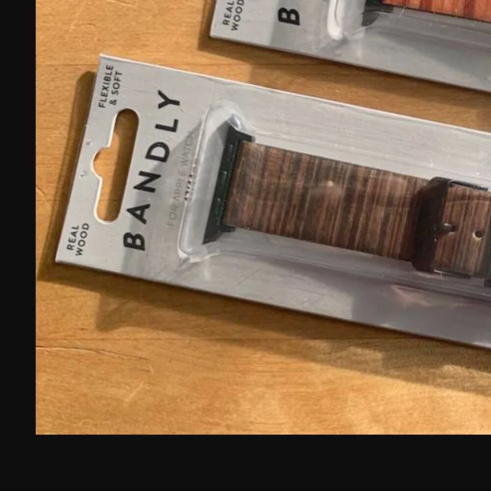 Bandly Real Wood Apple Watch Band Dark Teak & Leather NEW‎ SEALED 42/44mm